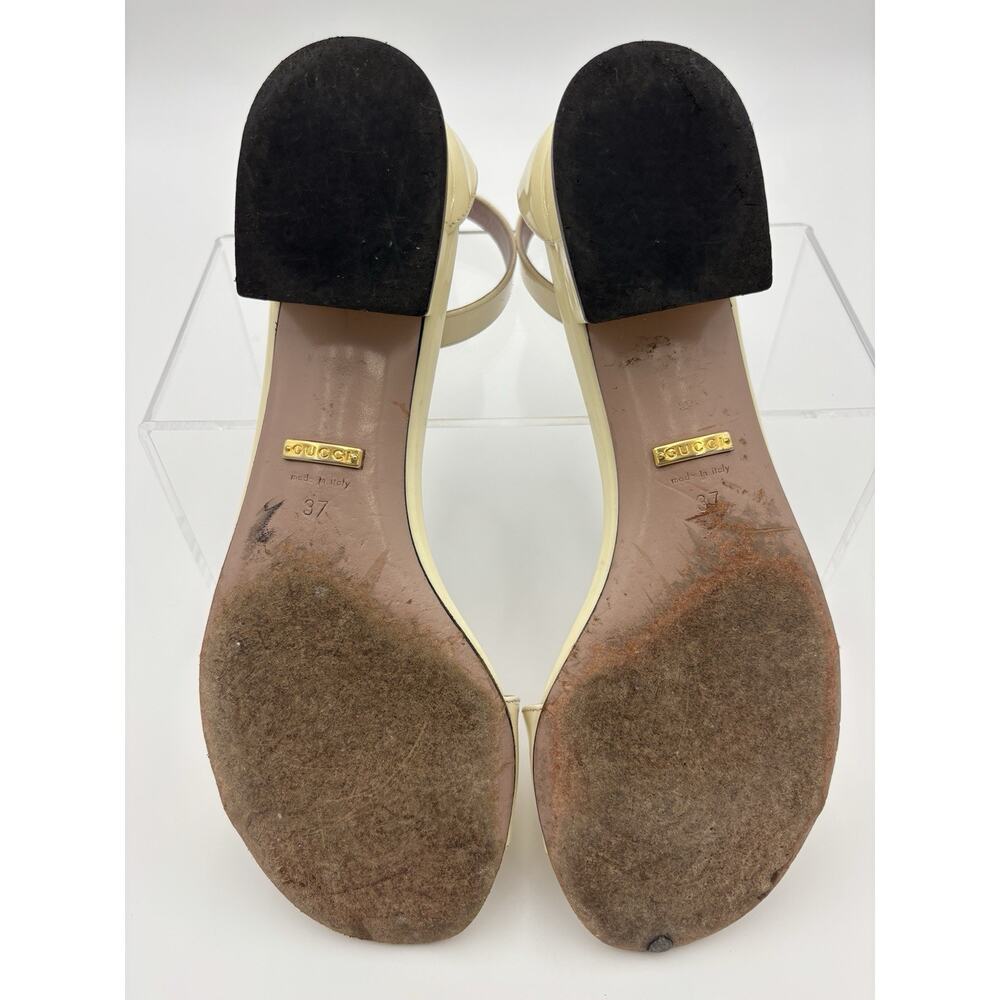Gucci Horsebit Sandals Cream Patent Leather Size 37 / 7 Adjustable Ankle Strap - Picture 6 of 16